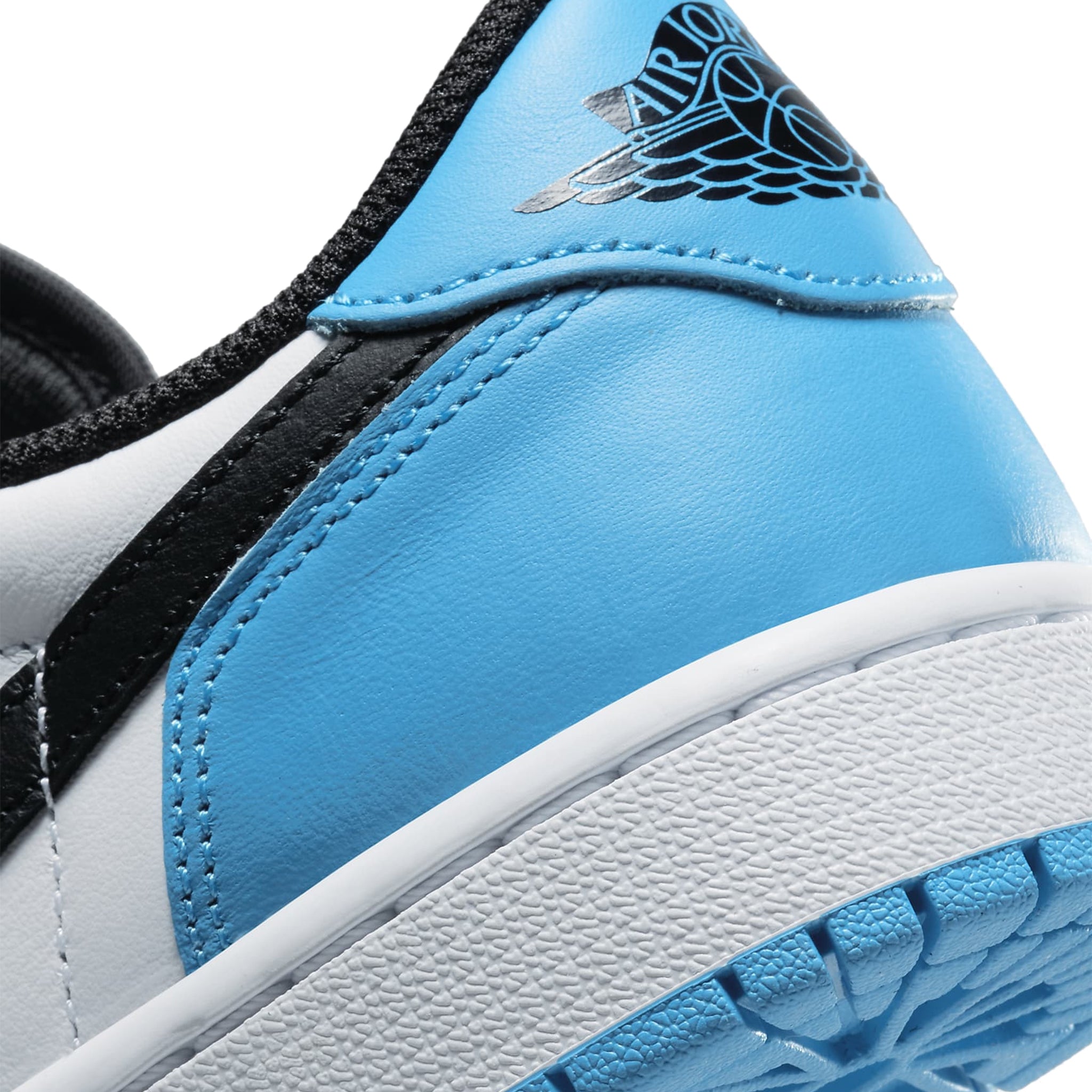 Logo view of Air Jordan 1 Low Black Dark Powder Blue (W) CZ0775-104